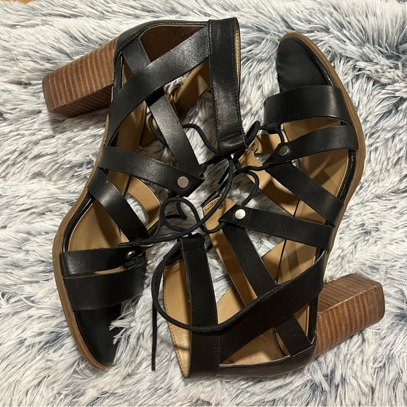 Naturalizer Black Gladiator Lace-Up Leather High Heeled Sandals - Size 9 - Picture 1 of 15